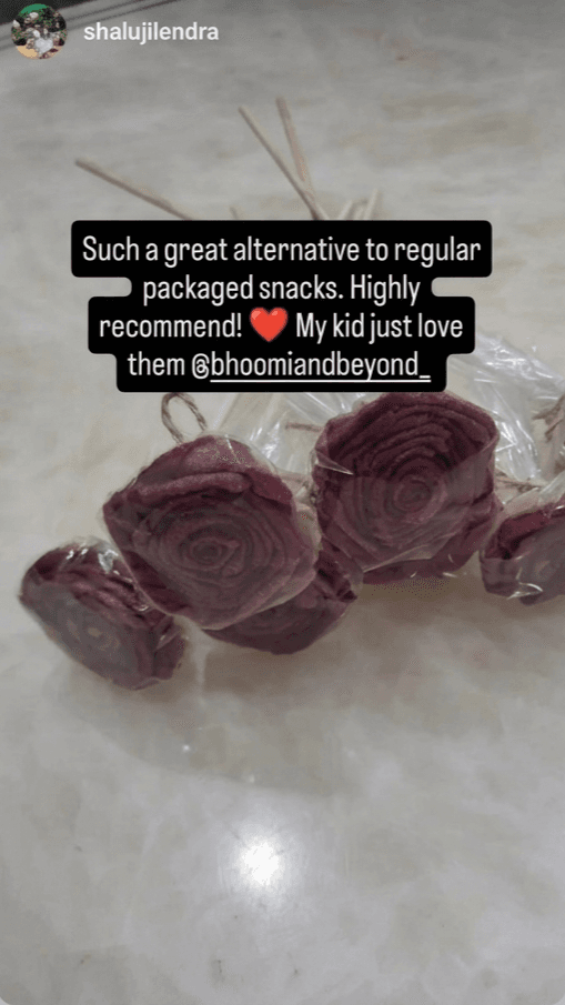 @neha_ranjan999 — three Bhoomi & Beyond dehydrated fruit pouches, great for travel